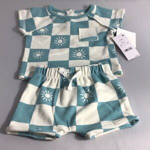 New Grayson Mini Teal and White Checkered Baby Set